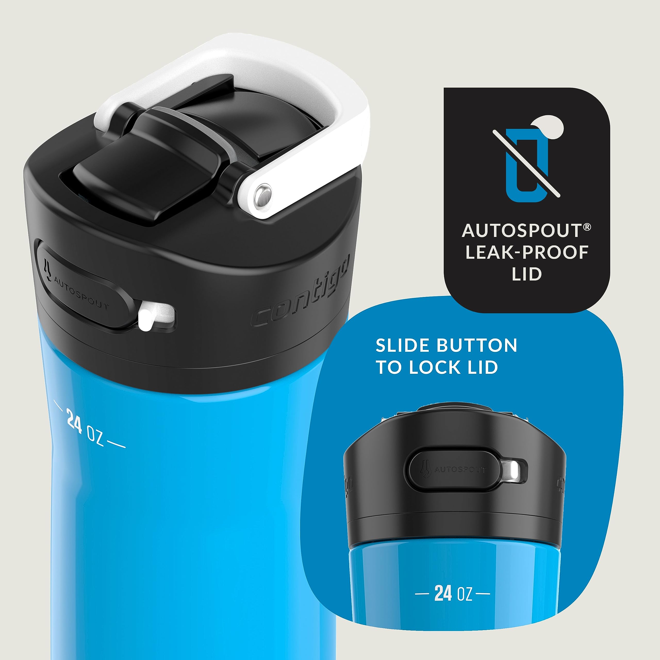 Contigo Ashland Chill Stainless Steel Water Bottle, 24Oz, Leakproof Lid & Straw, Keep Drinks Cold For 24Hrs & Hot For 6Hrs, Idea